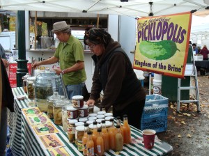 Pickles for sale at the market. The garlic dills were delish!