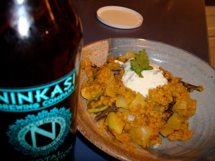 Really Lovely Red Lentils with Ninkasi Brewery (from Eugene) Domination IPA