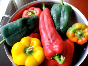 Local peppers galore: polbanos, anaheims, sweet Italian reds.