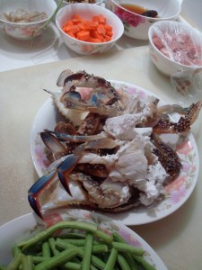 Dip the exposed meat in cornstarch before stir-frying.